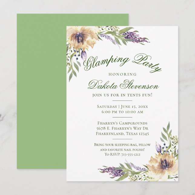 Invitation Anémone et lavande | Glamping de verdure florale (Devant / Derrière)