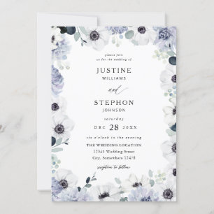 Invitation Anémone & Eucalyptus Hiver Blanc Floral Mariage