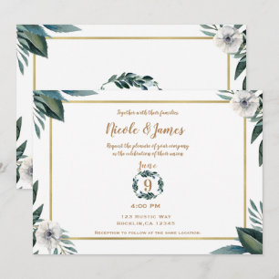 Invitation Anémone Fleurs de mariage aux feuilles vertes blan