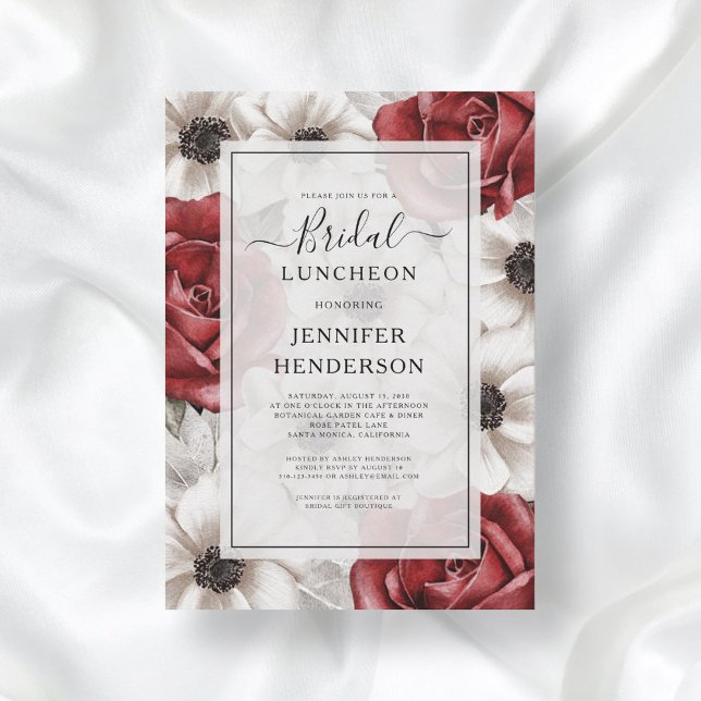 Invitation Anémone Fleurs Rouges Bourgogne Luncheon Mariage F (Créateur téléchargé)