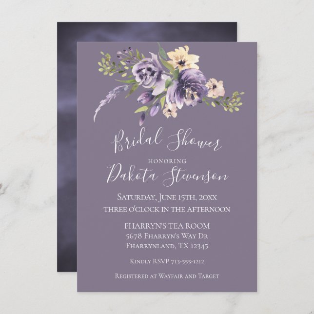 Invitation Anemone Garden Creme violet Fête des mariées Boho (Devant / Derrière)