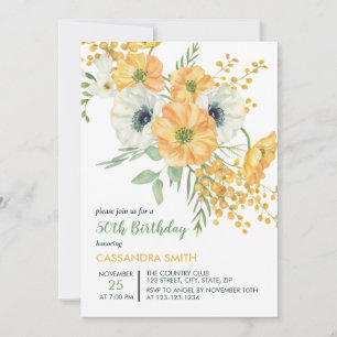 Invitation Anémone orange et blanche Printemps Floral Anniver