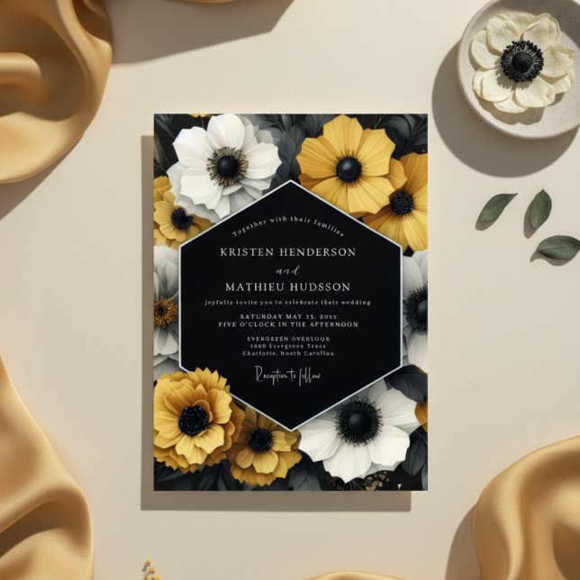 Invitation Anémone Romance Mariage Jaune Moutarde (Créateur téléchargé)