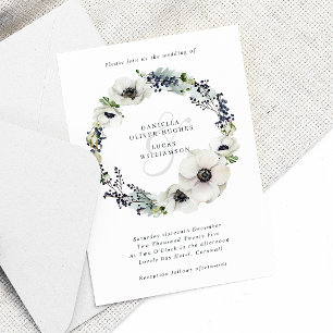 Invitation Anémones & Berries Wreath Blue Winter Wedding