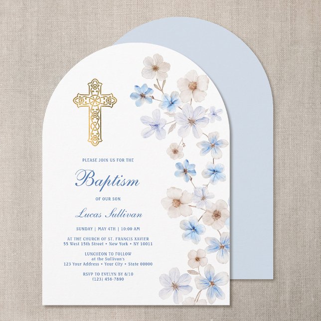 Invitation Anémones Blanches Bleues Arche Baptême (Créateur téléchargé)