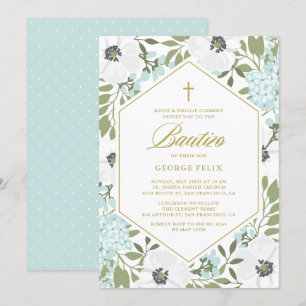 Invitation Anémones Bleu Floral Baby Boy Bautizo
