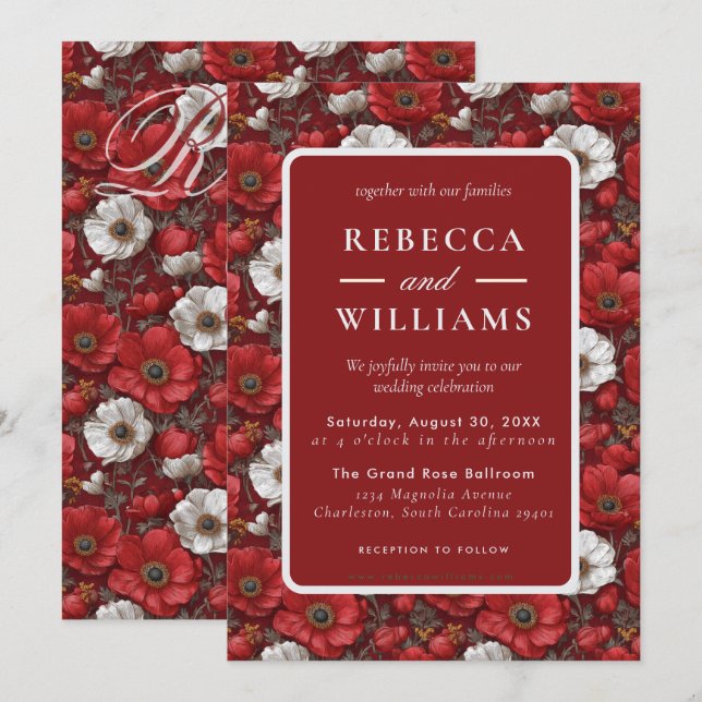 Invitation Anémones Cosy Accent Mariage Jardin (Devant / Derrière)