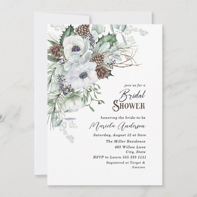 Invitation Anémones d'hiver à l'aquarelle Fleurs   Mariage (Devant)