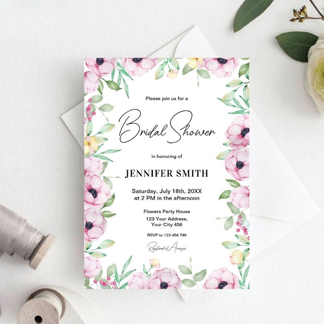 Invitation Anémones Florales Roses Mariage (Créateur téléchargé)