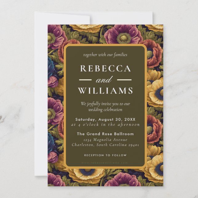 Invitation Anémones Romantiques Accent Mariage d'Automne (Devant)