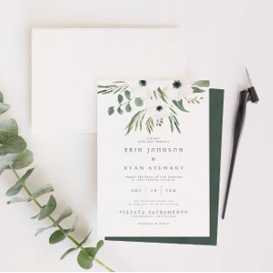 Invitation Anemones Sage & Dusty Green Eucalyptus Mariage