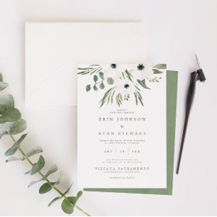 Invitation Anemones Sage & Dusty Green Eucalyptus Mariage