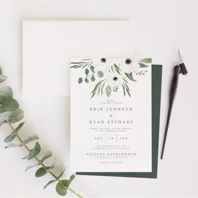 Invitation Anemones Sage & Dusty Green Eucalyptus Mariage (Créateur téléchargé)