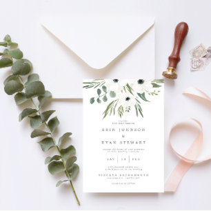 Invitation Anemones Sage & Dusty Green Eucalyptus Mariage Inv