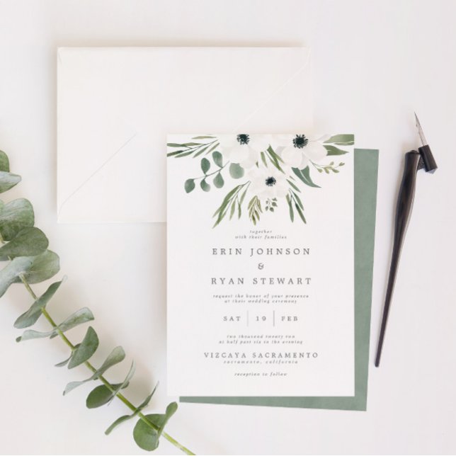 Invitation Anemones Sage & Dusty Green Eucalyptus Mariage Inv (Créateur téléchargé)