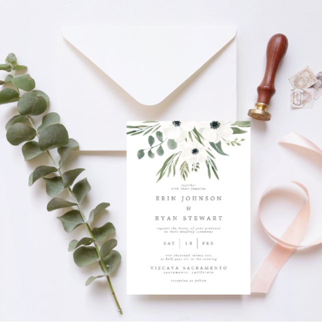 Invitation Anemones Sage & Dusty Green Eucalyptus Mariage Inv (Créateur téléchargé)