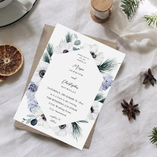 Invitation Anéone Hiver Blanc Floral Mariage - VC