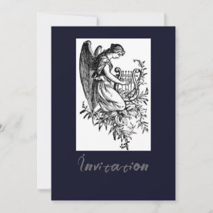 Invitation Ange avec harpe et flore