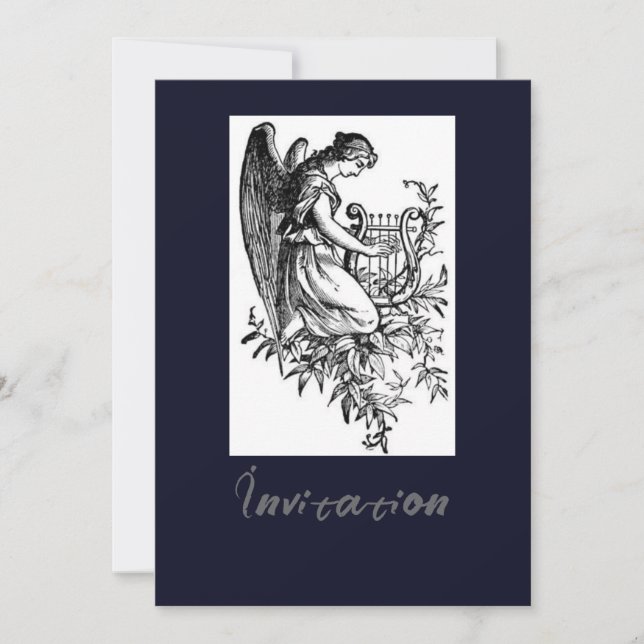 Invitation Ange avec harpe et flore (Devant)