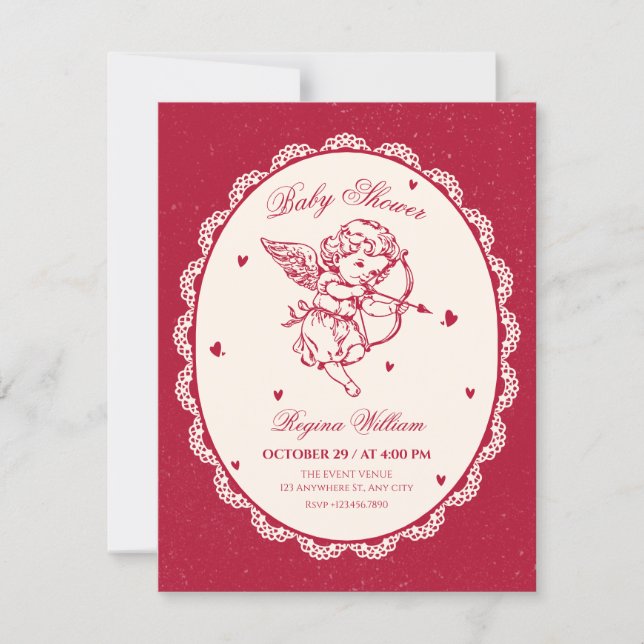 Invitation ange cupide de style vintage (Devant)