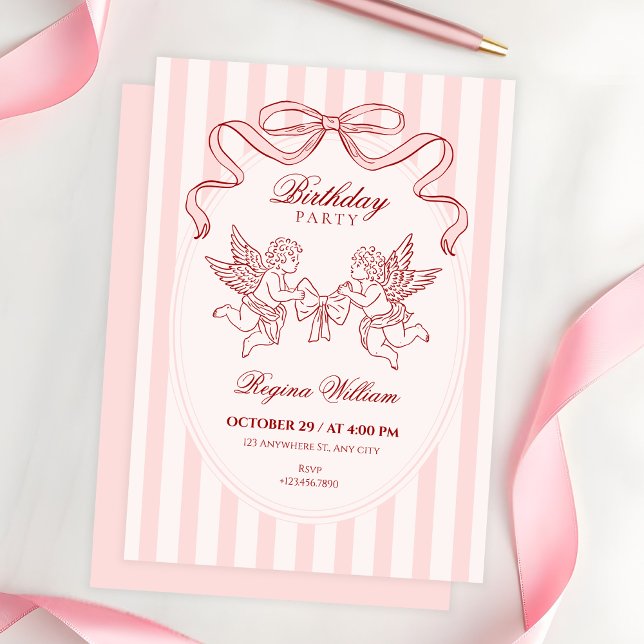 Invitation ange Cupidon rose anniversaire (Créateur téléchargé)