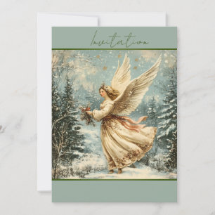 Invitation Ange de Noël avec du houx