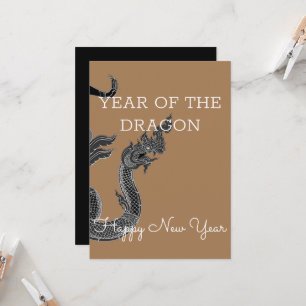 Invitation ange-dragon noir blanc thaï, année du dragon