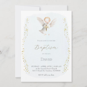 Invitation ange en aquarelle petit Baptême bébé garçon