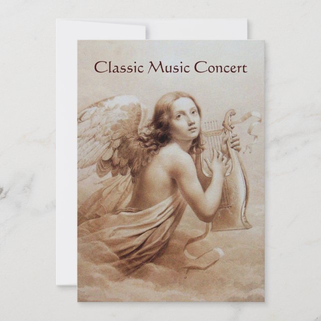 Invitation ANGE JOUE LA LYRE SUR LES NUAGES, champagne (Devant)