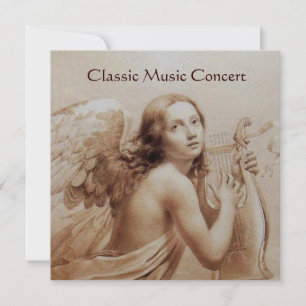 Invitation ANGE JOUE LA LYRE SUR LES NUAGES, Monogramme Or