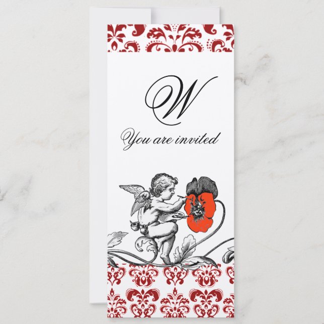 INVITATION ANGE PEINTURE D'UN MONOGRAMME EN DAMAS DE FLEUR RO (Devant)
