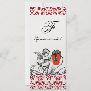 Invitation ANGE PEINTURE D'UNE FLEUR ROUGE DAMAS MONOGRAMME g