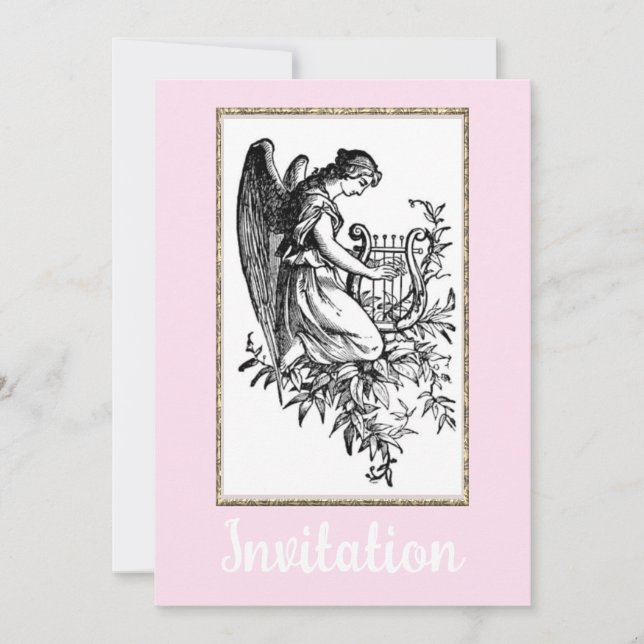 Invitation Angel Avec Harpe Et Flore (Devant)