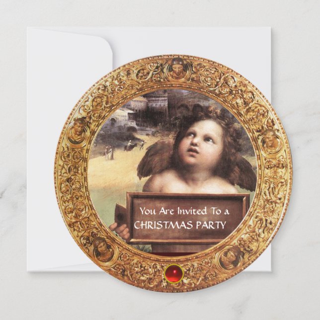 Invitation ANGEL, CHERUB WINGÉ PARTI NOËL Red Ruby Gem (Devant)