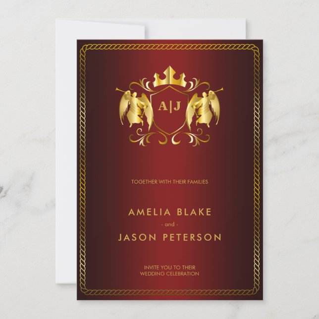Invitation Angel Crest | Luxueux Royal Rouge (Devant)