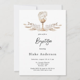 Invitation Angel Dans Un Chalice Beige Baptême Bébé