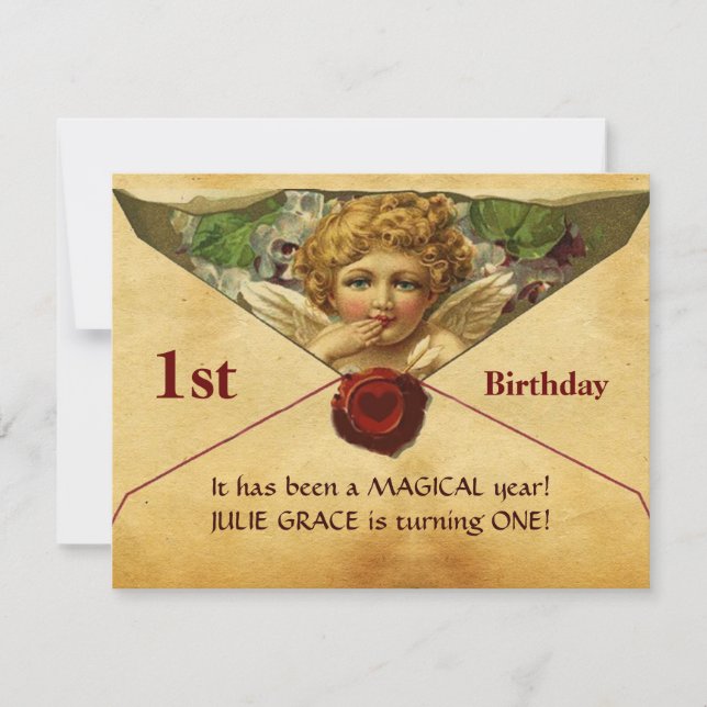 Invitation ANGEL HEART WAX SEAL PARCHMENT Premier anniversair (Devant)