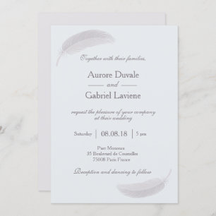 Invitation Angel plumes bébé bleu blanc gris élégant mariage