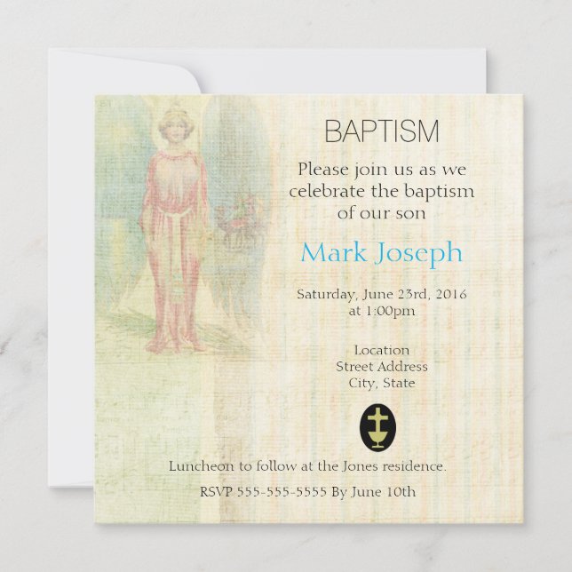 Invitation Angel sur une texture Vintage Baptismal (Devant)