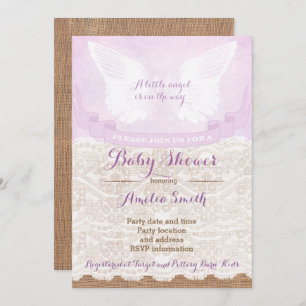 Invitation Angel Wings Lilac Baby shower Party