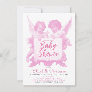 Invitation Angels Baby shower rose Personnalisé