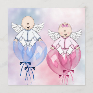 Invitation Angels Balloons rose et bleu Révélation