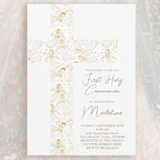 Invitation angels pattern cross First Holy Communion (Créateur téléchargé)
