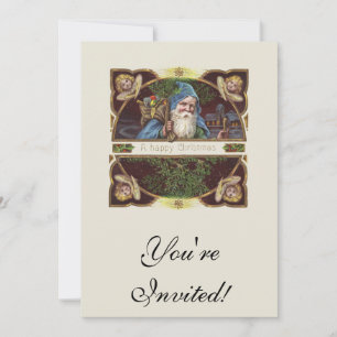 Invitation Anges de Noël victoriens Bleu Noël Art Vintage