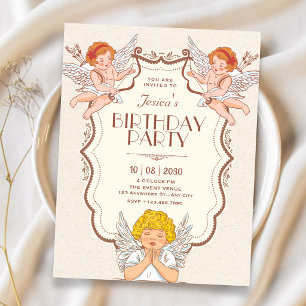 Invitation Anges vintage anniversaire