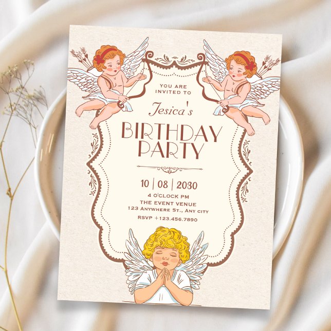 Invitation Anges vintage anniversaire (Créateur téléchargé)