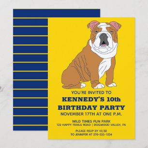 Invitation Anglais Bulldog Illustration personnalisée fête d'