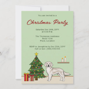 Invitation Anglais Crème Golden Retriever avec sapin de Noël