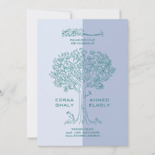 Invitation Anglais musulman   Mariage d'arbre bleu et vert en