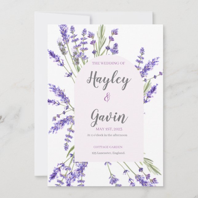 Invitation Anglais Pays Jardin Mariage Lavande (Devant)